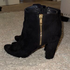 Material Girl-Elegant Black Peep-Toe Ankle Boots